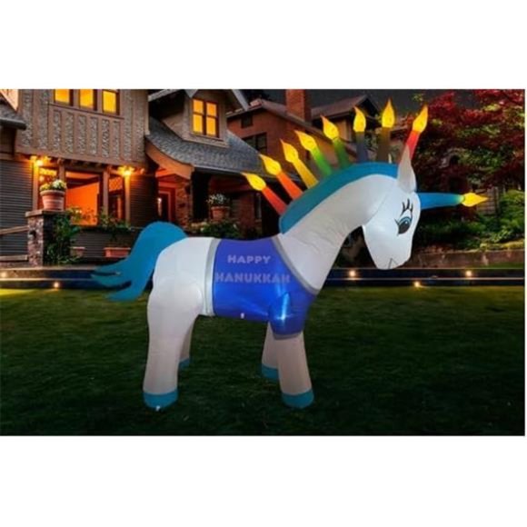 The Hanukkah Unicorn Inflatable 7 FT Hanukkah Decor with Built-in LED Lights